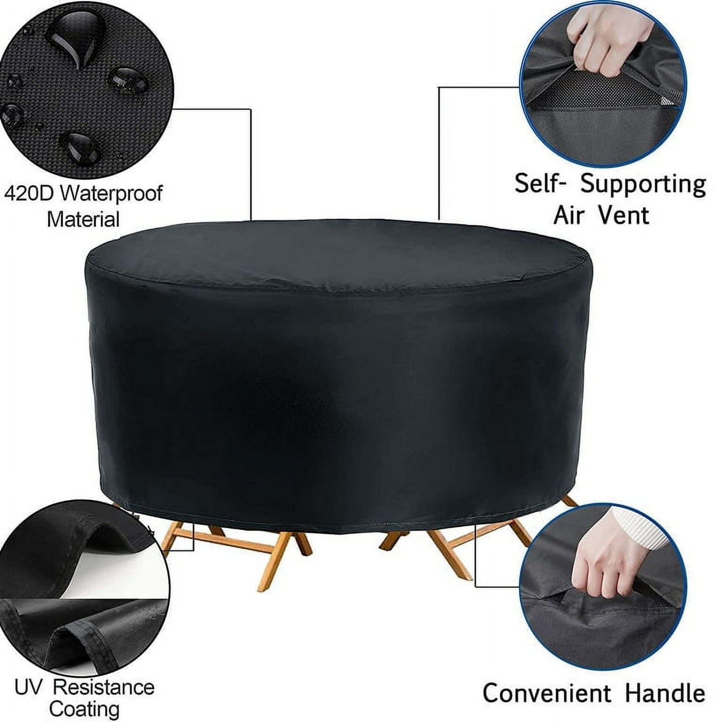 STARTWO Waterproof Round Outdoor Furniture Cover Durable and Tear-Resistant Patio Furniture Cover for Garden Windproof and Dustproof