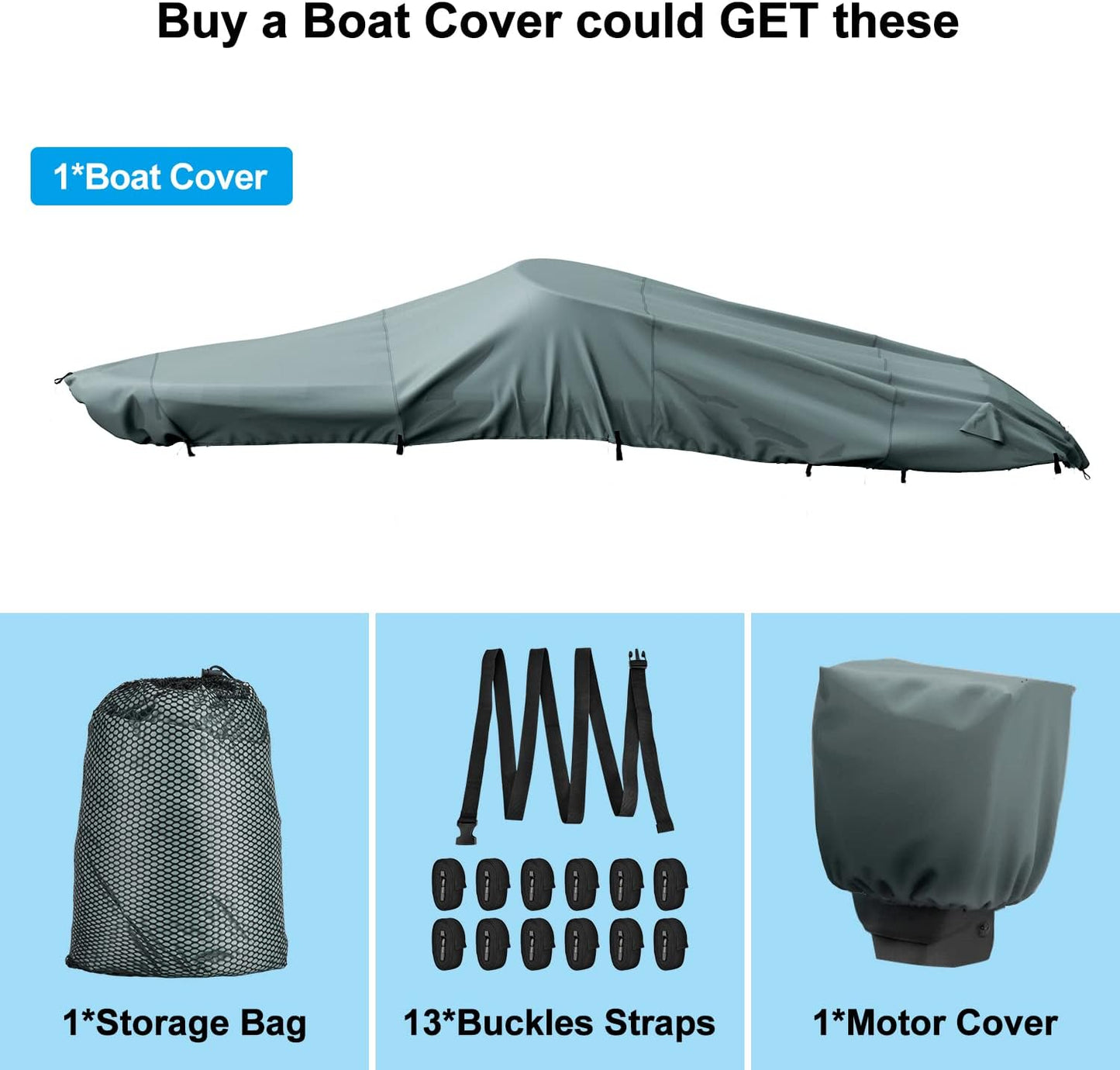 STARTWO Waterproof Boat Cover with Motor Protection, Crafted from Robust UV-Resistant Marine-Grade Polyester, Designed for V-Hull, TRI-Hull, and Runabout Boats .car cover