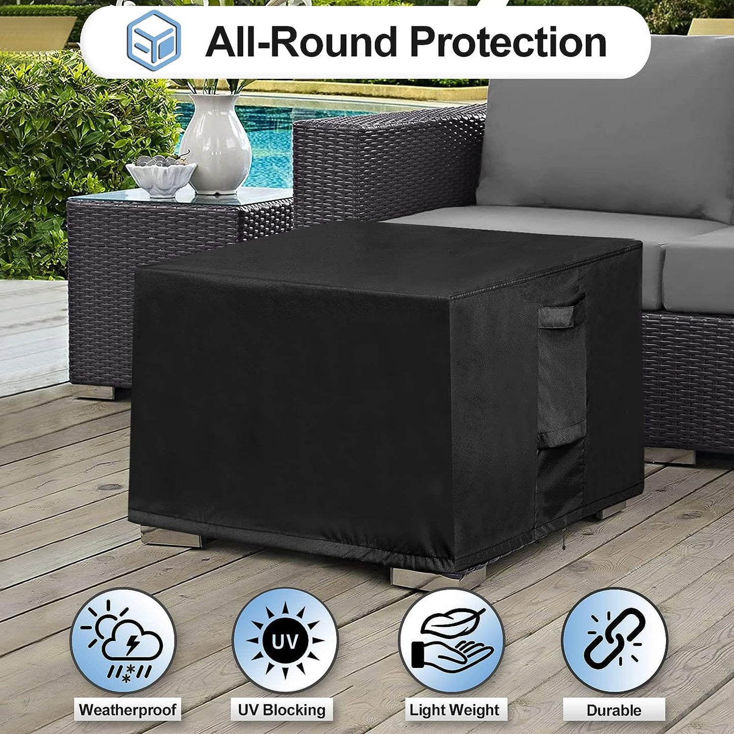 STARTWO Ottoman Patio Garden Furniture Covers, Square Outdoor Dining Set Cover Waterproof,Windproof 400D Durable Heavy Duty Patio Coffee Table Cover