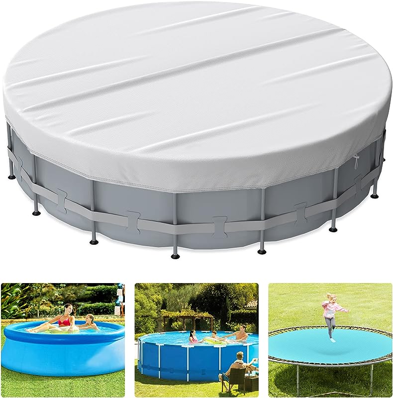 STARTWO Stellar Pool Shroud: Circular winter protection for above-ground pools in sleek black, with strong buckles, ropes, and ground stakes for stability.tool cover 22 Ft