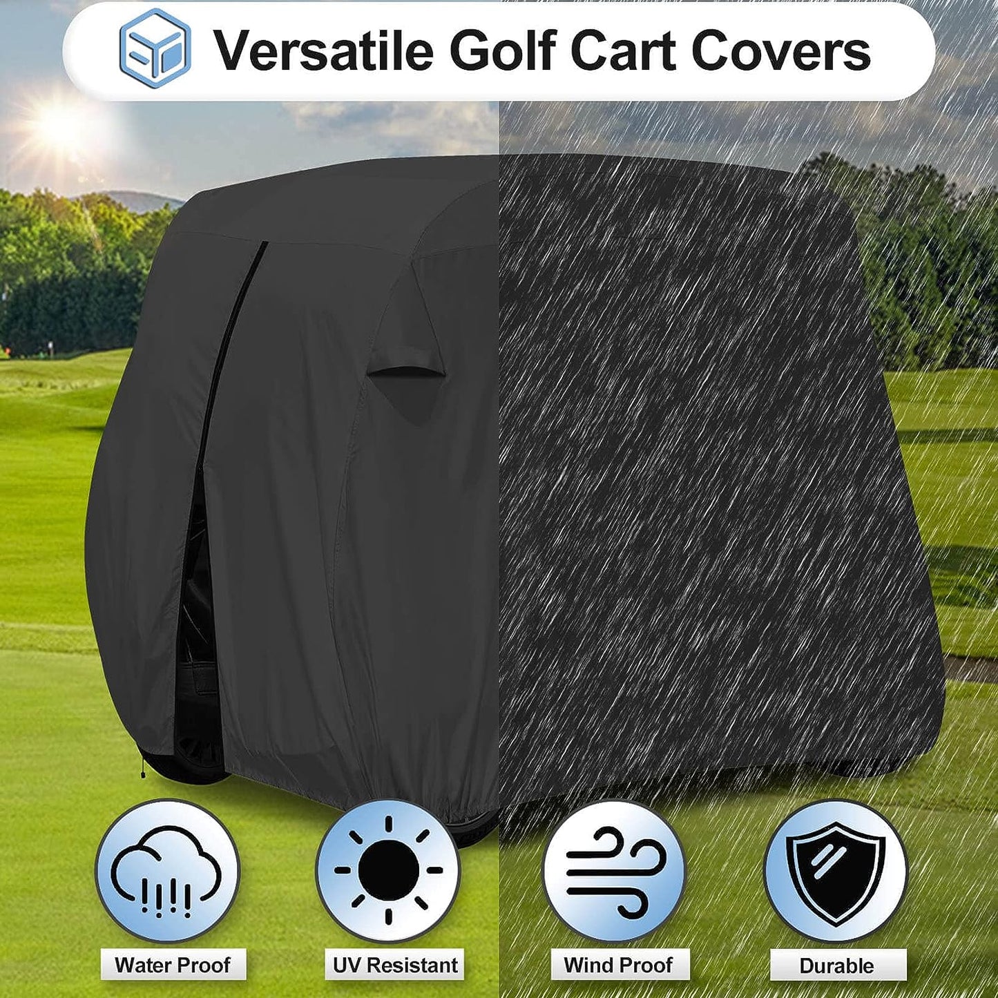 STARTWO Tailored for both 2 and 4 passenger carts, this universal cover is a harmonious fit for a myriad of brands. Crafted from durable 400D fabric, it offers impeccable protection against water and UV damage. car cover