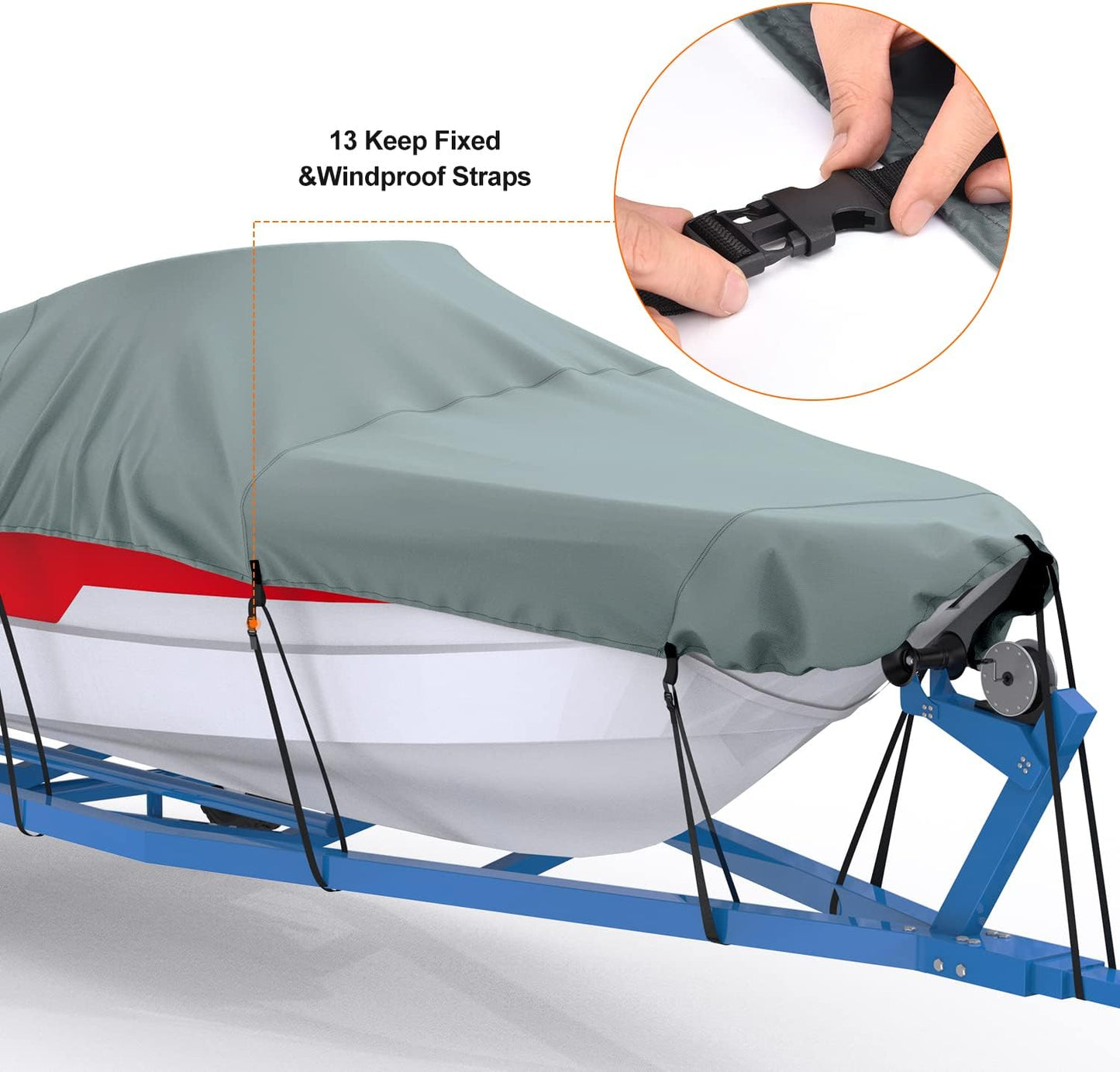 STARTWO Waterproof Boat Cover with Motor Protection, Crafted from Robust UV-Resistant Marine-Grade Polyester, Designed for V-Hull, TRI-Hull, and Runabout Boats .car cover