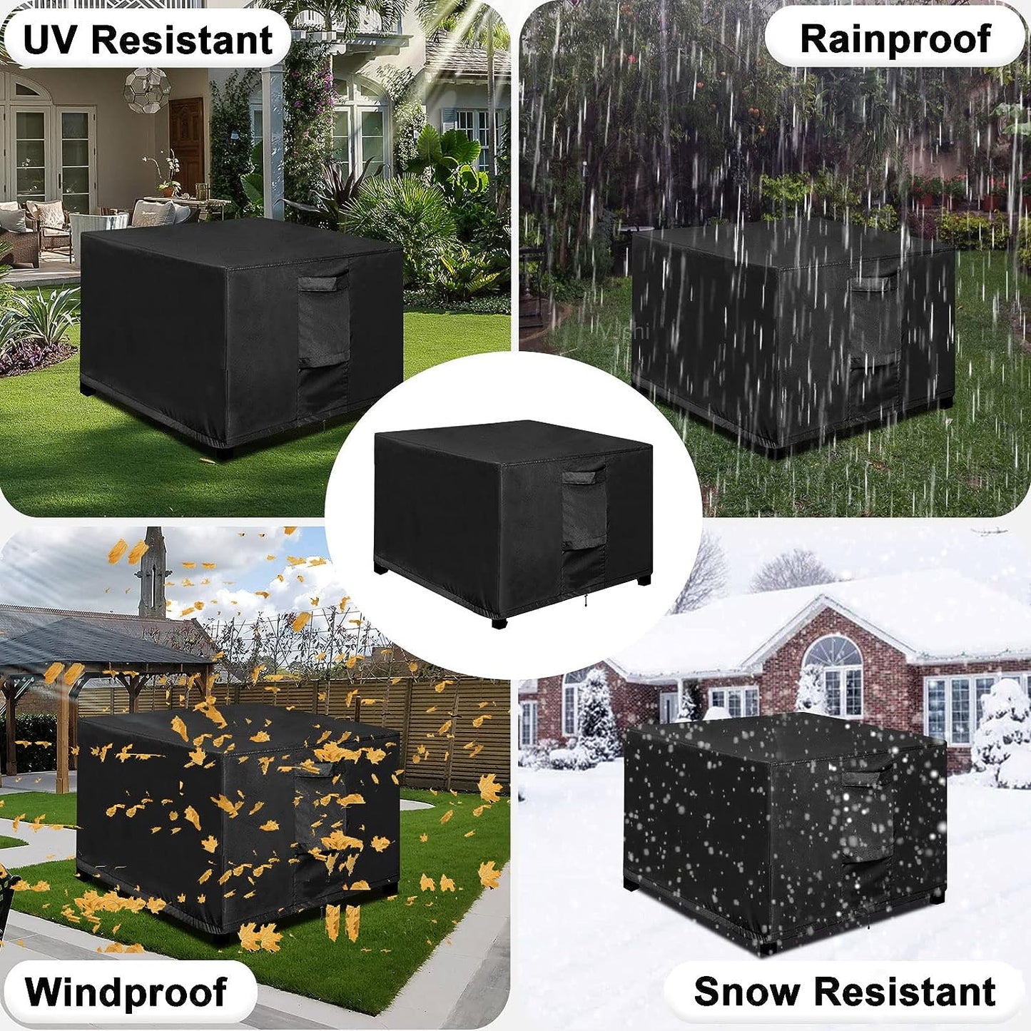 STARTWO Ottoman Patio Garden Furniture Covers, Square Outdoor Dining Set Cover Waterproof,Windproof 400D Durable Heavy Duty Patio Coffee Table Cover